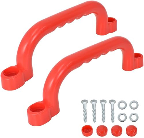Maniglia per Parco Giochi di Sicurezza 2 Pezzi Manico per Parco Giochi In Plastica Impugnature per Struttura da Arrampicata Maniglie Antiscivolo per Giochi di Sicurezza, Casette D'Albero (Rosso)