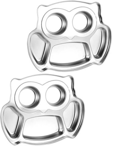 DOITOOL 2 Piezas Platos Divisores Infantiles Bhaji Plato De Merienda Cubiertos Infantiles Plato De Comida para Niños Desordena Las Bandejas Acero Inoxidable Panda Familiar Niño Pequeño