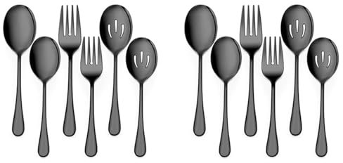 SOFORFREEM 2 x Servizio in acciaio a buffet per servire i pasti, festa banchetto, set di forchette e cucchiai per servire set di cucchiai e forchette per servire nero