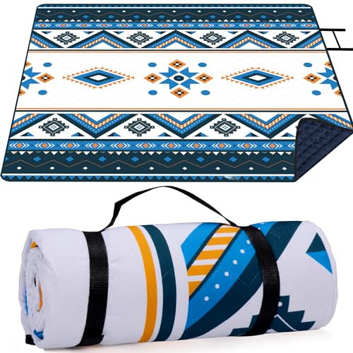 LARUTAN Picknickdecke Wasserdicht 200x200cm, Outdoor Stranddecke Sandfrei, Waschbar Strandmatte Picknickdecke Isoliert für Strand, Picnic und Camping （Sri Lanka Blau）