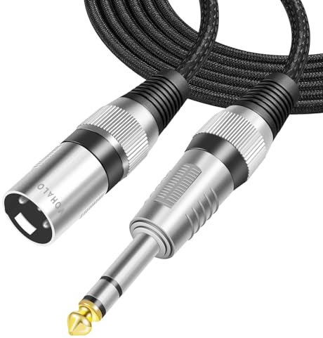 VOHALO XLR Microphone Cable - 2m/6ft Male to Male 6.35mm 1/4 Inch TRS Stereo Jack, Nylon Braided for Studio, Interface, Speakers
