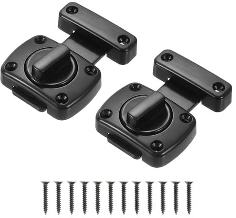 sourcing map Rotate Bolt Latch, Zinc Alloy Security Door Lock Gate Latches for Cabinet Furniture Bathroom Window, 2.2x1.6 Black 2Pcs