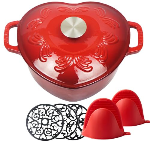 Enameled Cast Iron Dutch Oven Heart-Shaped Pot with Lid, Dual Handles, Works on All Stovetops,Big Dutch Oven Pot with Lid,Oven Safe to 500°F, 4L
