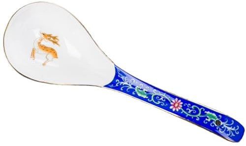 Cuchara Jingdezhen Bone China-cucharón de sopa grande con borde dorado, cucharón de arroz de cerámica chino, cuchara de porcelana con mango largo, cuchara for servir olla caliente Cuchara sopera (Col