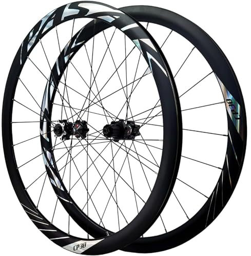 NBTRXWAFR Set di Ruote da Strada 700C Freno A Disco Perno Passante Cerchi in Lega di Alluminio A Doppio Strato Mozzo 24H per Ruote per Bici A Cassetta A 8-12 velocità,Nero