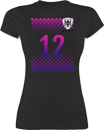 Shirt Damen - Fußball EM WM - Deutschland Trikot Fussball German 12. Mann Nummer - L - Schwarz - Deutschland-Trikot fußballtrikot Europameisterschaft deutsche Team Funshirts für Frauen wm-Shirts