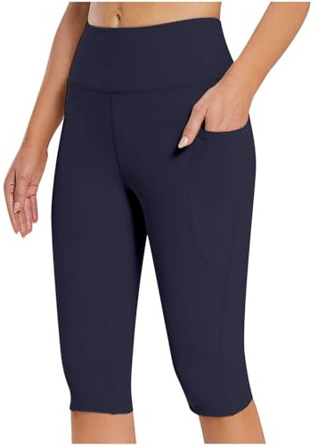 Laufshorts für Damen, 2-in-1, knielang, Radlerhose, Übergröße, weicher Komfort, Fitness-Shorts, Damen, Stretch-Strumpfhose, Sommer-Shorts, elastische Taille, Radlerhose mit Taschen, navy, XL