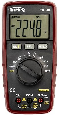 Testboy 318 Digital Multimeter für Photovoltaik Anlagen (Messungen: Gleichspannung bis 1500 V, Wechselspannung bis 1000 V, Strom bis 2 A AC/DC, mit LED-Taschenlampe & 40-mm-Display)
