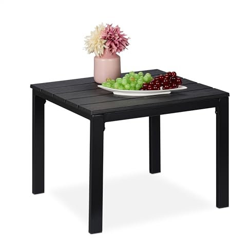 Relaxdays Beistelltisch Balkon, wetterfest, auch für Terrasse und Garten, HBT: 39x52x48 cm, Outdoortisch klein, schwarz