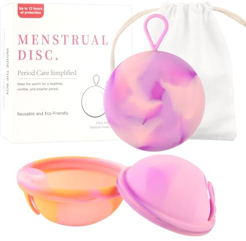 Menstruationsscheibe Set, Wiederverwendbare Periodenscheibe 2 Menstruationstasse Größe S+L Wiederverwendbare Disc aus 100% medizinischem Silikon für leichte und starke Regelblutung