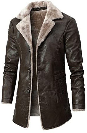 UHouse Lederjacke Herren Lammfell Winterjacke Lang Bequeme Kurzmantel Oversize Mantel Lässig Fleecejacke Oversize Kurzmantel Locke Lammfelljacke Stehkragen Kunstfell Mantel Locker Herrenmantel