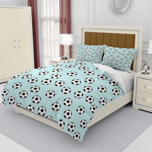 Hongduo 3D Fußball Bettwäsche 135x200 cm Weich Mikrofaser Karikatur Sportthema Bettwäsche-Sets mit Reißverschluss 3 Teilig Bettbezug mit 2 Kissenbezug 80x80 cm