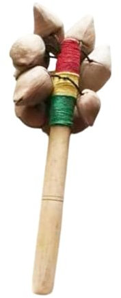 Harilla Nut Shell Shaker with Wood Handle Stick Rattle Hand Wind Chimes Unique Nut Shell Percussion Hand Bell Percussion for Holiday