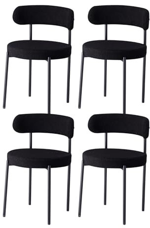 GrandCA HOME 4er-Set Esszimmerstühle, gepolsterte Küchenstühle mit Teddysamt, Moderne Stühle für Wohnzimmer, Küche, Esszimmer, Schwarz