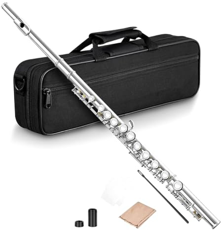 Joskeijky 16 Geschlossene Offene Löcher C-Tonart Professionelles Querflöte Konzertmusikinstrument mit Box Reinigungstuch Stockhandschuhe
