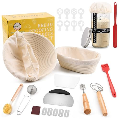 Clheatky Brotback-Set, rund & oval, 12-teilig, natürliches Rattan, Zubehör für Brot, Pflegeleicht für Anfänger und Profis