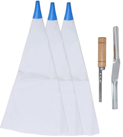 3 Heavy Duty Masonry Mortar Bags, 1 Brick Jointer, 1 Tuck Pointer, Ideal for Renovation Projects, PVC Stainless Steel Wood, 410g, Concrete Grouting Bag