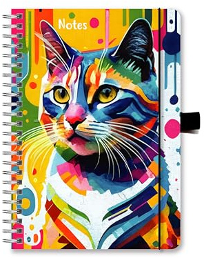 Notizbuch A5 Katze, Cybercat, Popart, personalisiertes Cover, Ringbuch, Tagebuch, Schreibblock, Journal, 50 Blatt - 100 Seiten beschreibbares festes Papier