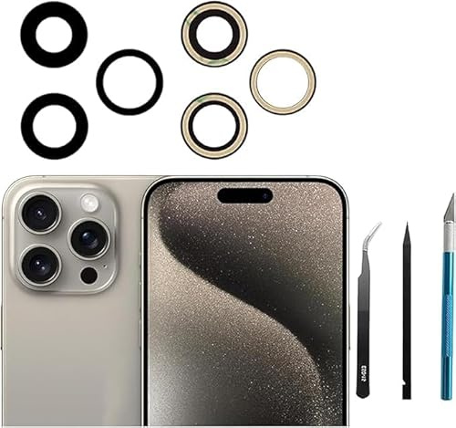 3 Stück 15 Pro Max Rear Camera Glass Lens Ersatz für iPhone 15 Pro Max Rear Camera Glass Lens Ersatz, mit Reparaturset, kratzfest und wasserdicht
