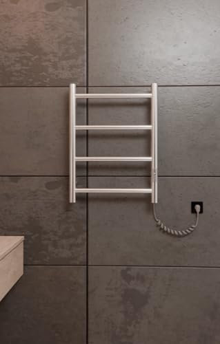 Handtuchheizkörper elektrisch Edelstahl – 505x400 mm | 35W | Badheizkörper mit Timer & Thermostat | Wandmontage | IP44 | Elegantes Design für Hotel & Zuhause