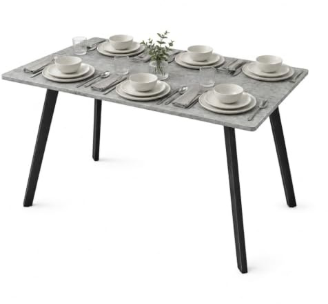 URBNLIVING 4–6 Seater Dining Table, Space-Saving Rectangular Table for Kitchen & Dining, Modern Flat Metal Legs, Durable Engineered Wood, Easy Assembly (Concrete)