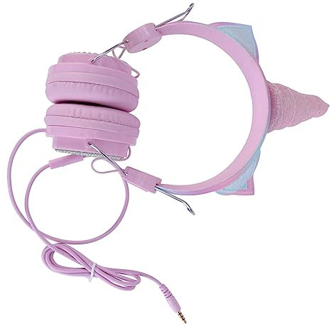 Uonlytech 1Pezzi Cuffie per Unicorno con Microfono Design e Morbido per Musica e Giochi Cuffie Cablate per Scuola e Rosa