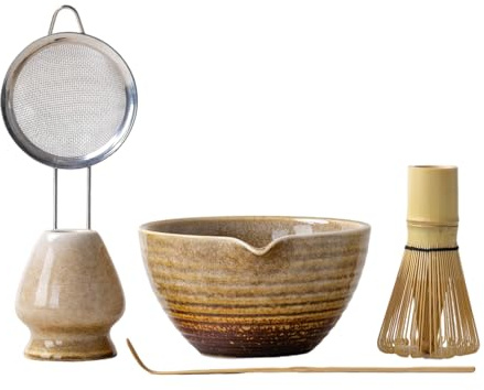 STORICANS Premium Matcha Tea Set with Bamboo Whisk, Ceramic Bowl, Scoop & Holder, 5 Pcs Matcha Making Kit for Traditional Japanese Tea Ceremony, Matcha Gift Set for Beginners and Enthusiasts, Matte