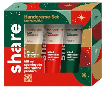 share Handcreme Set (6x3x30ml) | Vegane Handlotion Set mit 3 Duftvarianten im Geschenkset für Weihnachten, zum Geburtstag, jeden Anlass – Jeder Kauf spendet