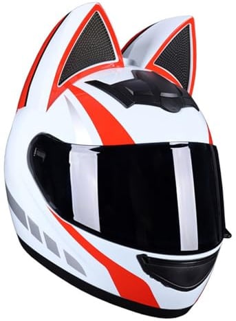 Damen Motorradhelm Integralhelm ECEDOT Zertifiziert Katzenohr Retro Vollvisierhelm Roller Motorradhelm Sturz Integralhelme Visier Für Racing Motocross Mode Motorrad Helm N,M:57-58CM