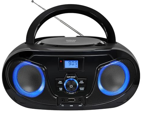 Silva Schneider MPC 25.7 BT – Tragbarer CD-Player mit Bluetooth, UKW-PLL-Radio, USB-MP3 Wiedergabe, Stereo Sound, 5 Klangprofile, LCD-Display, LED-Beleuchtung, Netz- & Batteriebetrieb, AUX & Kopfhörer