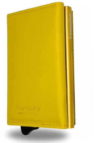1ONESPO MAGNETIC PRO Portafoglio uomo VERA PELLE - Porta Carte di Credito uomo con Portamonete e Contanti - Protezione RFID 8 tessere, NAPPA Giallo