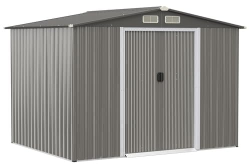 GOPLUS Metall Gerätehaus, Garten Schuppen mit Fenster, Geräteschrank, verzinkter wetterfester Geräteschuppen, im Freien, 4,75 m²/8,34 m³ (Grün)