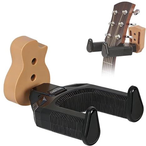 GROHPF 2-pack gitarrväggfäste, U-formad gitarrväggfäste med träbas, gitarrhållare krokstativ vägg för akustisk, elgitarr, banjo, bas