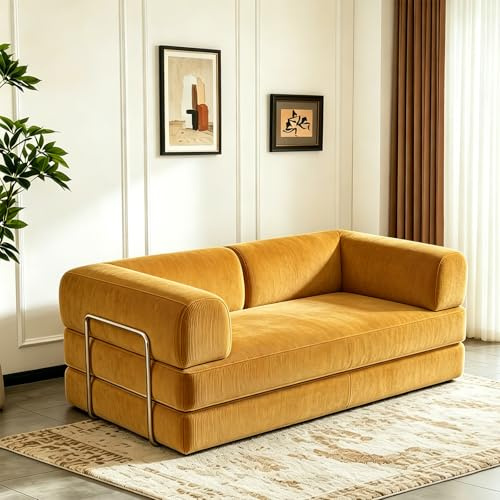 Dnowegas Compression Sofa Convertible Floor Bed Sofa Bed Two Seater Corduroy Mattress Fold-Out Comfortable Lounge for Living Room Multifunctional Memory Foam with Armrest Portable Couch Small 150CM