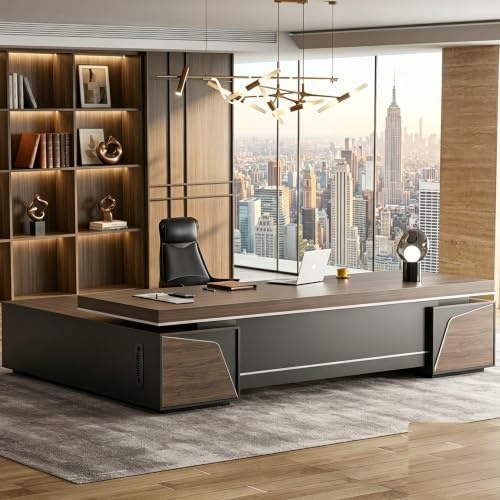 Chefschreibtisch 240 cm L-Form mit Zahlenschloss – Premium Executive Bürotisch , Eckschreibtisch in edler Holzoptik, Großer Design Schreibtisch für Chefbüro , Home-Office