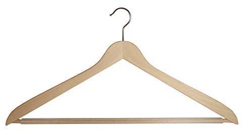 Holzbügel für Anzüge und Zweiteiler mit Steg, XXL, flach, 55 cm, Natur, 5 Stück