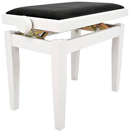 Juan Miguel Navarrez Piano Bench Elegance white high gloss - Solid wood - height adjustable with scissor mechanism - black velour seat cover