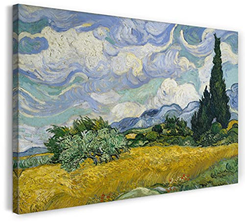 Printed Paintings Leinwand (80x60cm): Vincent Van Gogh - Weizenfeld mit Zypressen (1889)