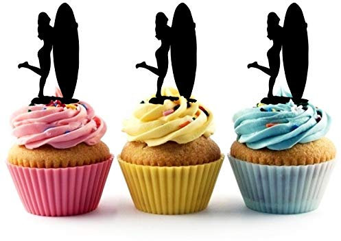Innovedesire Surfboard Girl Kuchenaufsätze Hochzeit Geburtsta Acryl Dekor Cupcake Kuchen Topper Stand für Kuchen Party Dekoration 10 Stück