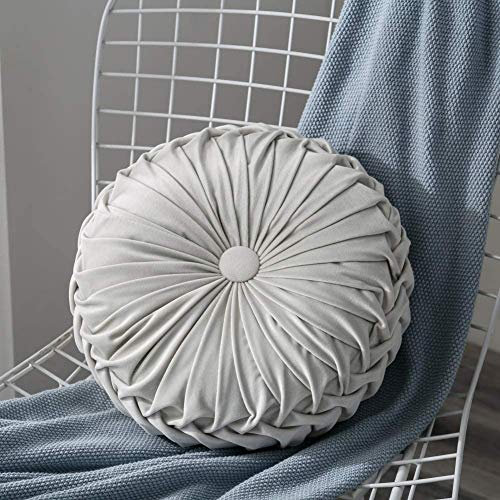 HANHAN Extra dicke Sitzkissen, Samt, rund, Stuhlkissen, Gartenkissen, Rückenstützkissen für Sofa/Esszimmer/Auto, 38 x 38 x 10 cm, grau