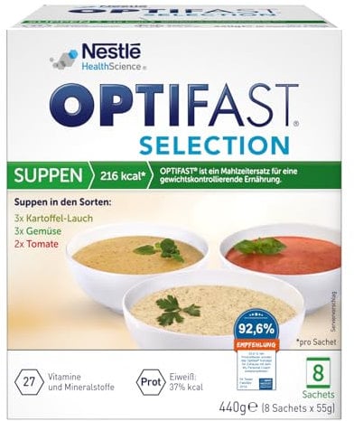 OPTIFAST Probierpaket mit Diät Suppen zum Abnehmen | eiweißreicher Mahlzeitersatz mit wichtigen Vitaminen und Mineralstoffen | schnell zubereitet und lecker im Geschmack |8 x 55g