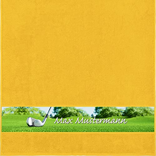 Manutextur Duschtuch mit Namen - personalisiert - Motiv Golf - viele Farben & Motive - Dusch-Handtuch - gelb - Größe 70x140 cm - persönliches Geschenk mit Wunsch-Motiv und Wunsch-Name
