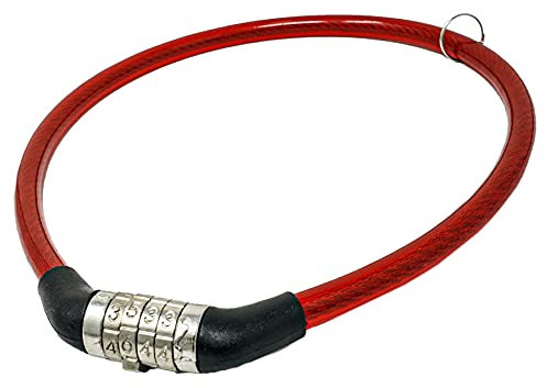 Laxzo ® Bike Lock/Bicycle Lock/High Security Cycling Lock Chain Lock with 4-Digit Code 100,000 Resettable Combinations for Bicycle Motorcycle Scooter Door in Red