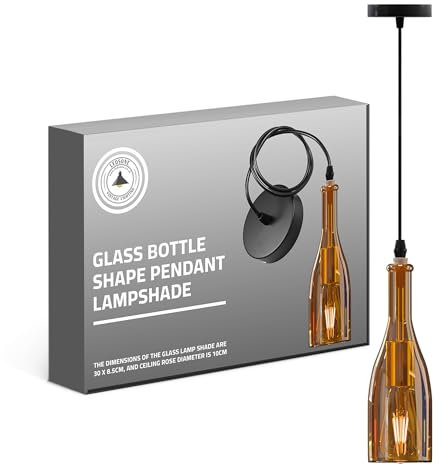 Vintage Colored Glass Wine Bottle Pendant Ceiling Lamp Shade Creative Retro Indoor Light Chandelier for Cafe Loft Restaurant Kitchen Island Bar Dining Room Bar UK (Yellow)