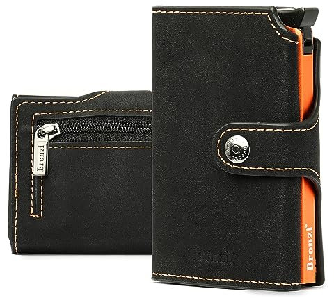 Bronzi® Portafoglio Uomo Slim Piccolo | Portacarte Uomo Donna Portatessere Porta Carte Di Credito | Portafogli Mini Protezione RFID con Portamonete | Box Regalo - Brand Italiano
