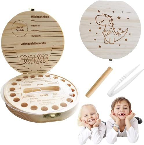 HIQE-FL Zahnschachtel,Zahnbox Zahndose,Zahnbox aus Holz,Zahndose Milchzähne,Milchzähne Box,Jungen Mädchen Geschenke(D)