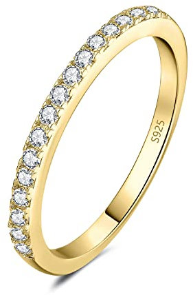 JewelryPalace Modeschmuck Klassisch 1.5mm Zirkonia Band Ring Damen, Hochzeitsringe Damenring Silber 925 Trauringe Eheringe für Frauen, Vorsteckring Stapelring Eternity Ring Bandring Vergoldet 59