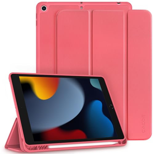 CACOE Funda Compatible con iPad 8 Generación iPad 7 Generación, Ranura para bolígrafo, Ultra Slim Protectora Carcasa con Función de Soporte Compatible con iPad 10.2 2020 2019,Melon Rojo