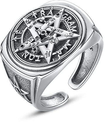 EUDORA Harmony Ball Witcher Pentagramm Ring für Damen und Herren - 925 Sterling Silber Tetragrammaton Einstellbar Amulett Vintage Schmuck - Geschenk für Frauen, Ehemann, Mutter, Vater, Sohn