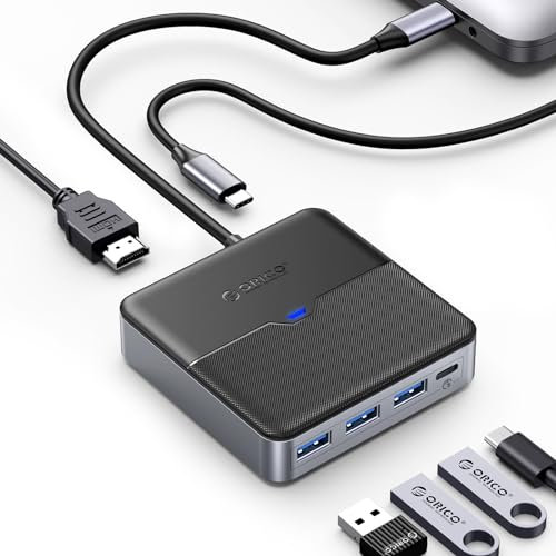 ORICO Estación de acoplamiento USB C 6 en 1 con HDMI 4K, carga PD de 100 W, 3 puertos USB de 5 Gbps, adaptador multipuerto portátil para MacBook Pro, iPad, Lenovo, Dell, HP